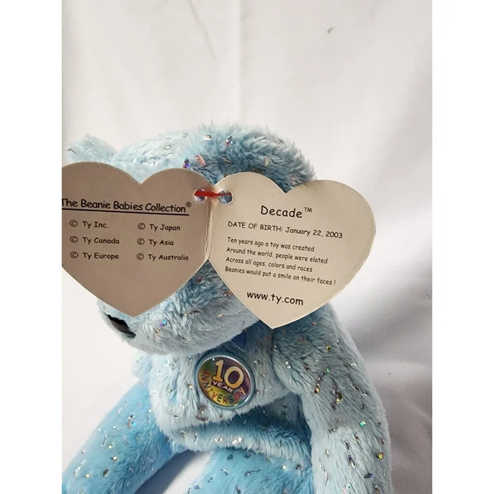 TY Beanie Baby Decade  Light Blue 10 Year Anniversary Bear  Birthday Jan 22 2003